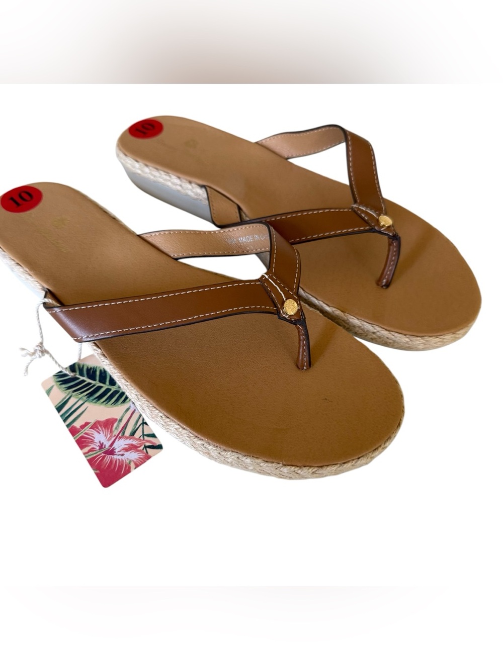 Tommy Bahama Thomas Flip Flop Sandals Espadrille Women's 10 Brown Tan NEW